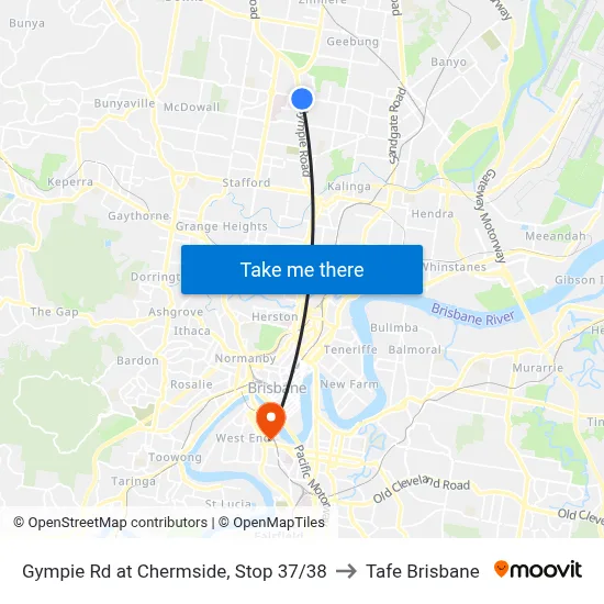Gympie Rd at Chermside, Stop 37/38 to Tafe Brisbane map