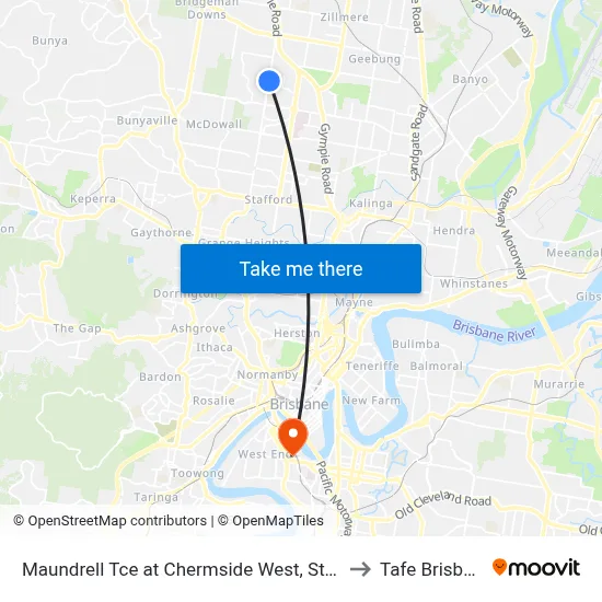 Maundrell Tce at Chermside West, Stop 48 to Tafe Brisbane map