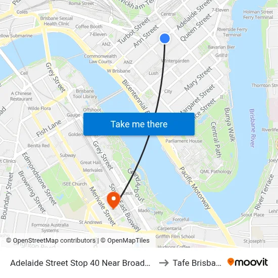 Adelaide Street Stop 40 Near Broadway to Tafe Brisbane map