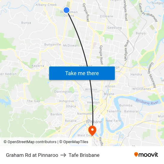 Graham Rd at Pinnaroo to Tafe Brisbane map
