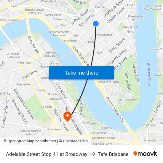 Adelaide Street Stop 41 at Broadway to Tafe Brisbane map