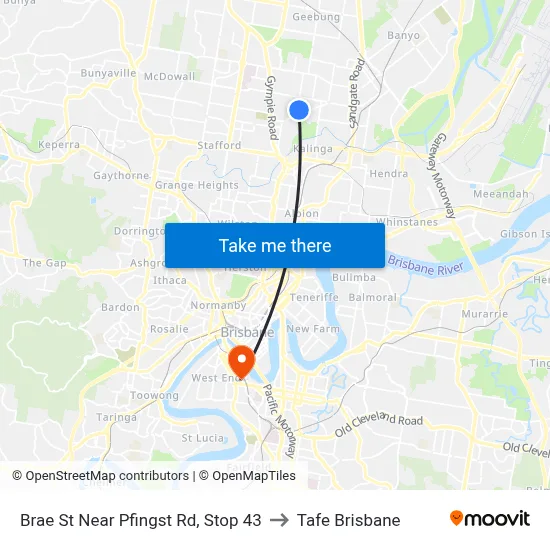 Brae St Near Pfingst Rd, Stop 43 to Tafe Brisbane map