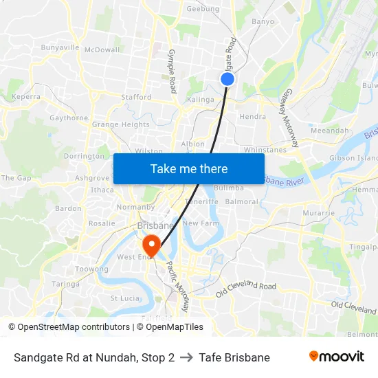 Sandgate Rd at Nundah, Stop 2 to Tafe Brisbane map