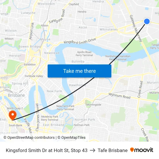 Kingsford Smith Dr at Holt St, Stop 43 to Tafe Brisbane map