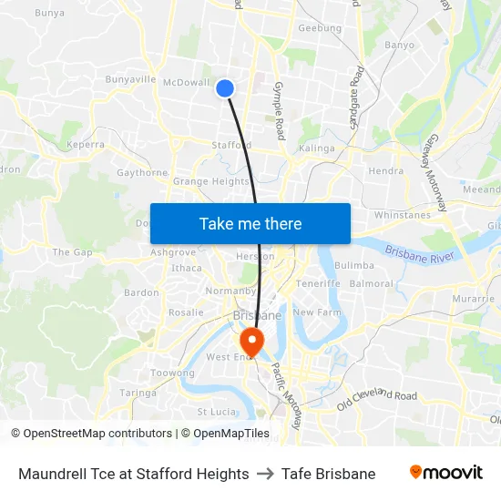 Maundrell Tce at Stafford Heights to Tafe Brisbane map