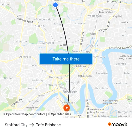 Stafford City to Tafe Brisbane map