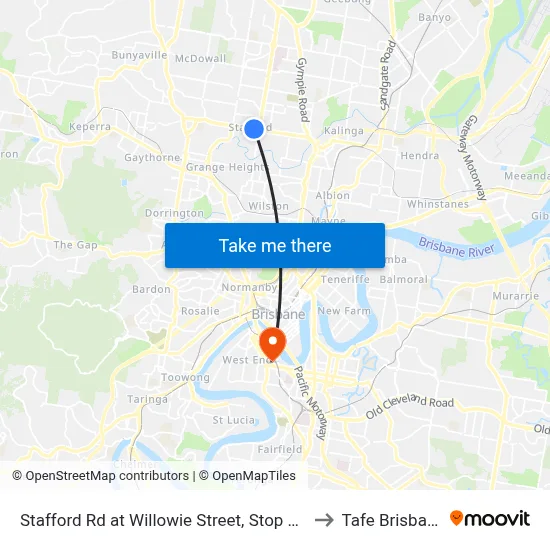 Stafford Rd at Willowie Street, Stop 30a to Tafe Brisbane map