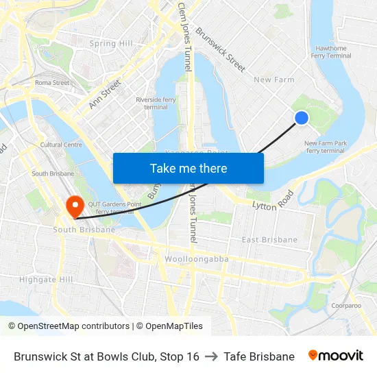 Brunswick St at Bowls Club, Stop 16 to Tafe Brisbane map