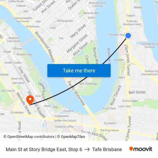 Main St at Story Bridge East, Stop 6 to Tafe Brisbane map
