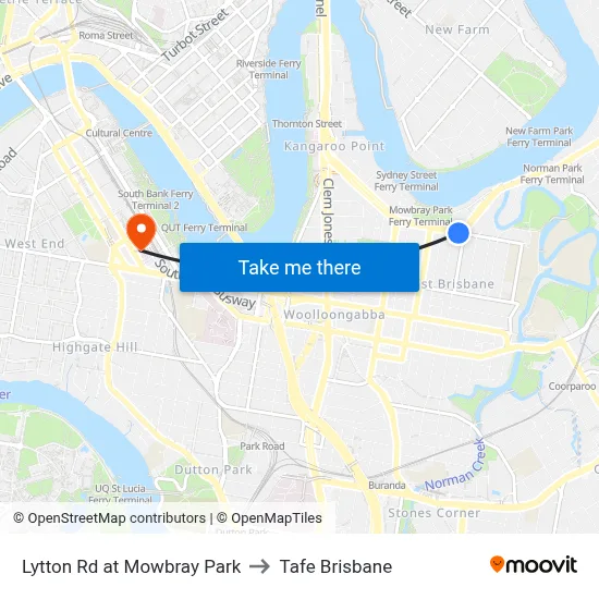 Lytton Rd at Mowbray Park to Tafe Brisbane map