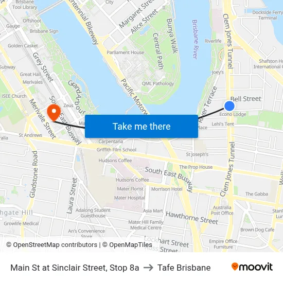 Main St at Sinclair Street, Stop 8a to Tafe Brisbane map