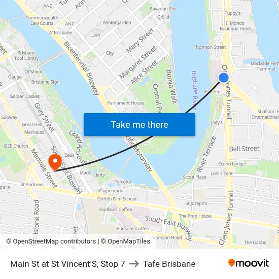 Main St at St Vincent'S, Stop 7 to Tafe Brisbane map