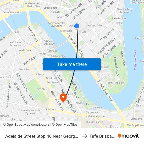 Adelaide Street Stop 46 Near George St to Tafe Brisbane map