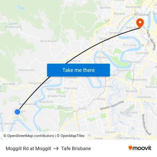 Moggill Rd at Moggill to Tafe Brisbane map