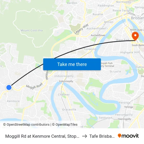 Moggill Rd at Kenmore Central, Stop 37 to Tafe Brisbane map