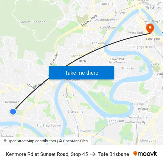 Kenmore Rd at Sunset Road, Stop 45 to Tafe Brisbane map