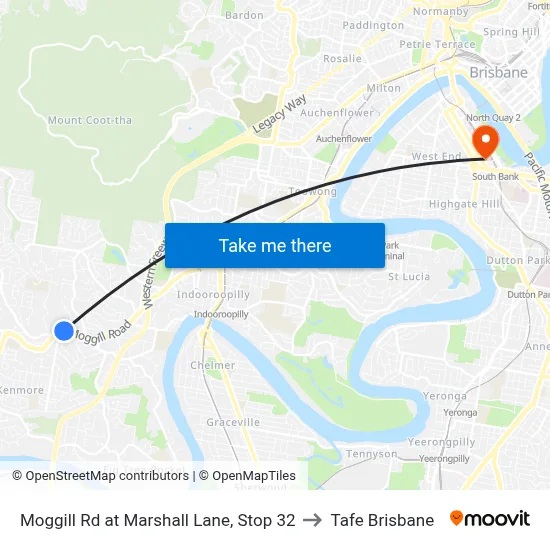 Moggill Rd at Marshall Lane, Stop 32 to Tafe Brisbane map