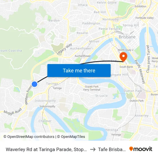 Waverley Rd at Taringa Parade, Stop 27 to Tafe Brisbane map