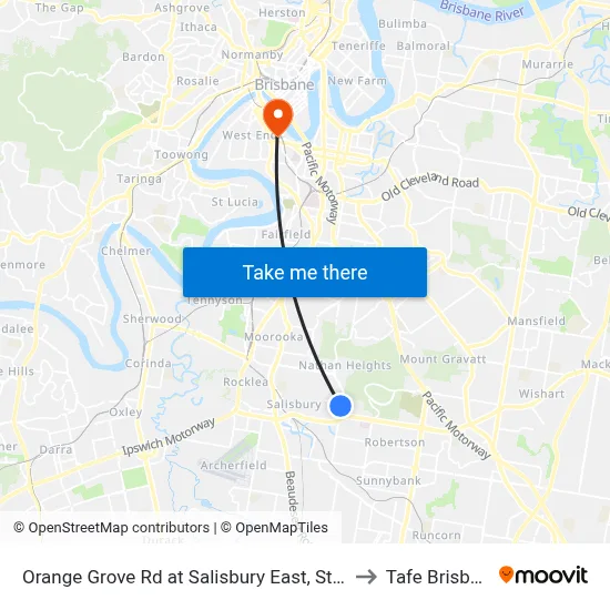 Orange Grove Rd at Salisbury East, Stop 51 to Tafe Brisbane map