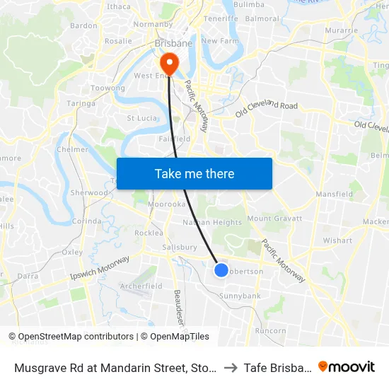Musgrave Rd at Mandarin Street, Stop 54 to Tafe Brisbane map