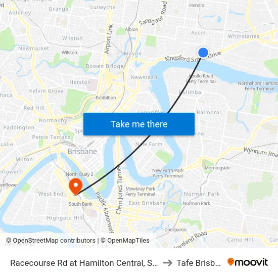 Racecourse Rd at Hamilton Central, Stop 20 to Tafe Brisbane map