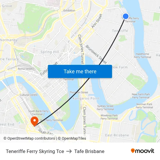 Teneriffe Ferry Skyring Tce to Tafe Brisbane map