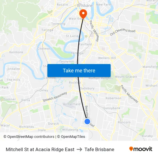 Mitchell St at Acacia Ridge East to Tafe Brisbane map