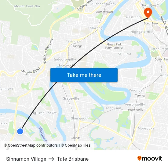 Sinnamon Village to Tafe Brisbane map