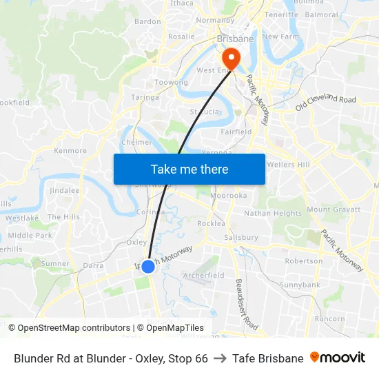 Blunder Rd at Blunder - Oxley, Stop 66 to Tafe Brisbane map