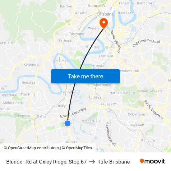 Blunder Rd at Oxley Ridge, Stop 67 to Tafe Brisbane map
