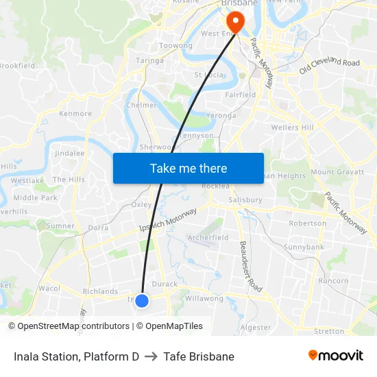 Inala Station, Platform D to Tafe Brisbane map