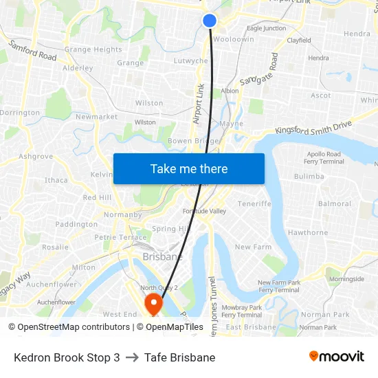 Kedron Brook Stop 3 to Tafe Brisbane map