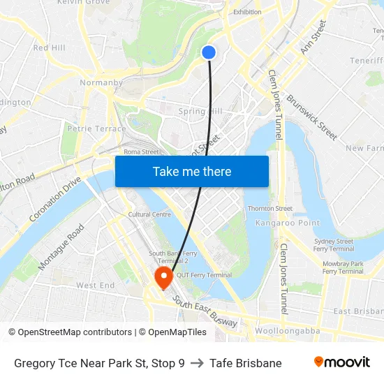 Gregory Tce Near Park St, Stop 9 to Tafe Brisbane map