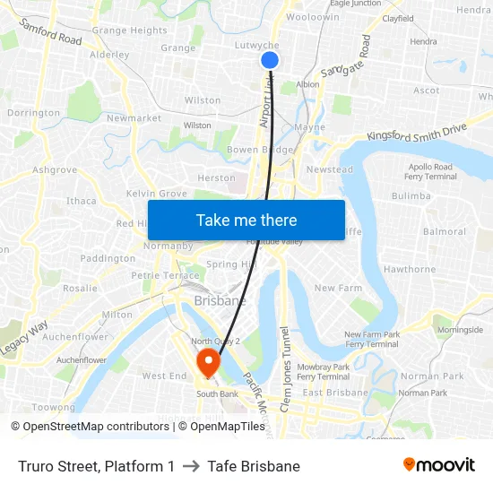 Truro Street, Platform 1 to Tafe Brisbane map