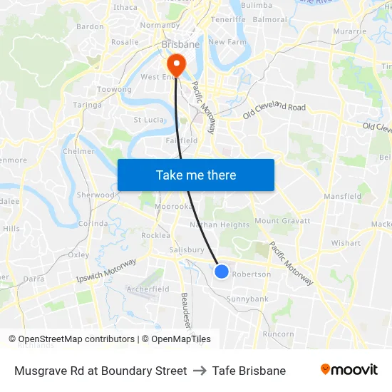 Musgrave Rd at Boundary Street to Tafe Brisbane map