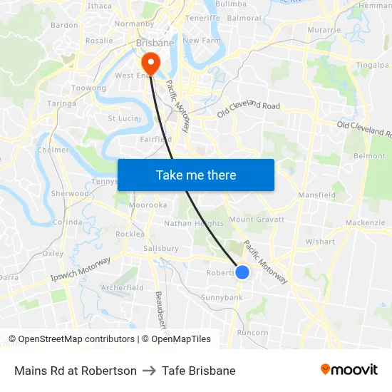 Mains Rd at Robertson to Tafe Brisbane map