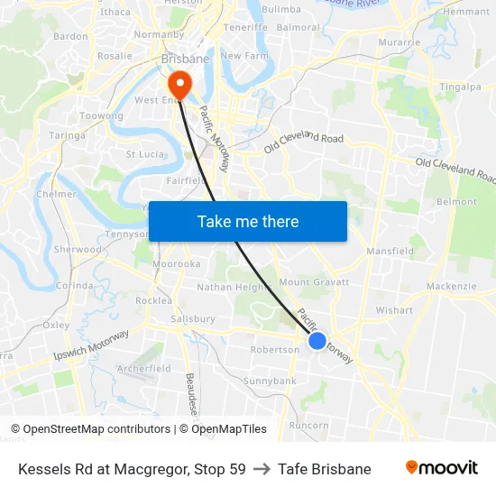 Kessels Rd at Macgregor, Stop 59 to Tafe Brisbane map