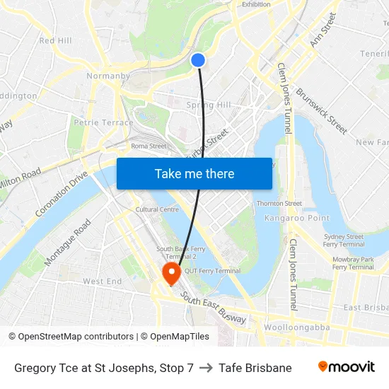 Gregory Tce at St Josephs, Stop 7 to Tafe Brisbane map