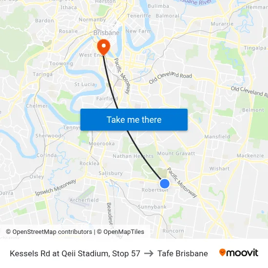 Kessels Rd at Qeii Stadium, Stop 57 to Tafe Brisbane map