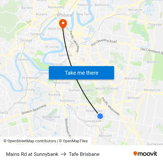 Mains Rd at Sunnybank to Tafe Brisbane map