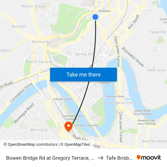 Bowen Bridge Rd at Gregory Terrace, Stop 7 to Tafe Brisbane map