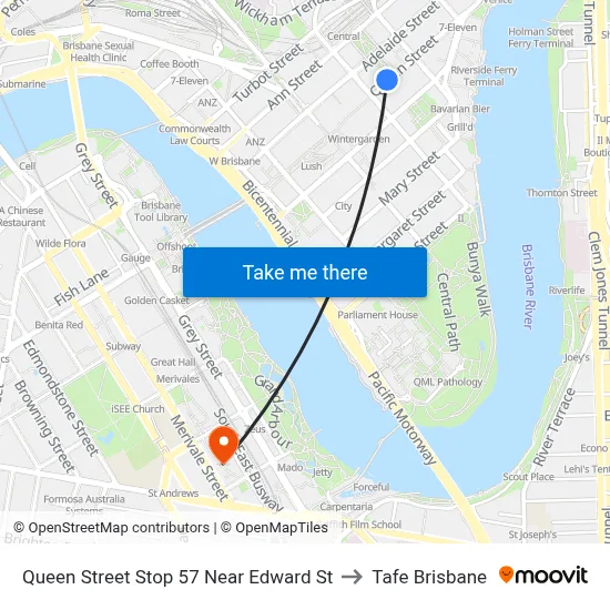 Queen Street Stop 57 Near Edward St to Tafe Brisbane map