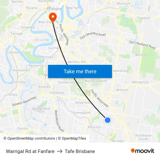 Warrigal Rd at Fanfare to Tafe Brisbane map