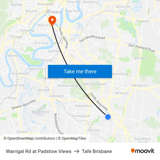 Warrigal Rd at Padstow Views to Tafe Brisbane map