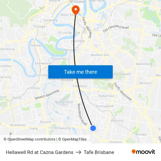 Hellawell Rd at Cazna Gardens to Tafe Brisbane map