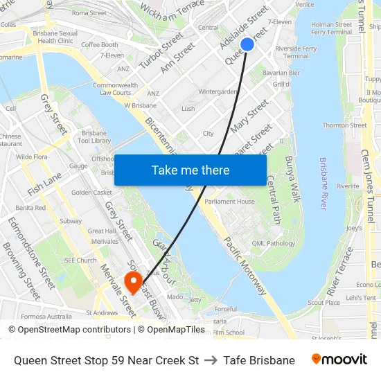 Queen Street Stop 59 Near Creek St to Tafe Brisbane map