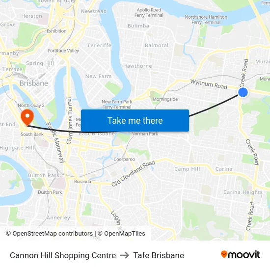 Cannon Hill Shopping Centre to Tafe Brisbane map