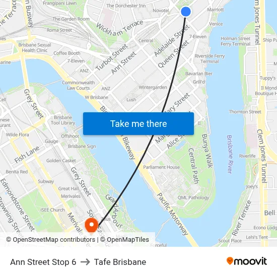 Ann Street Stop 6 to Tafe Brisbane map