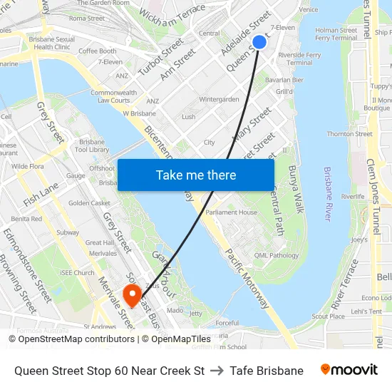 Queen Street Stop 60 Near Creek St to Tafe Brisbane map