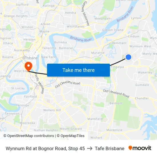 Wynnum Rd at Bognor Road, Stop 45 to Tafe Brisbane map